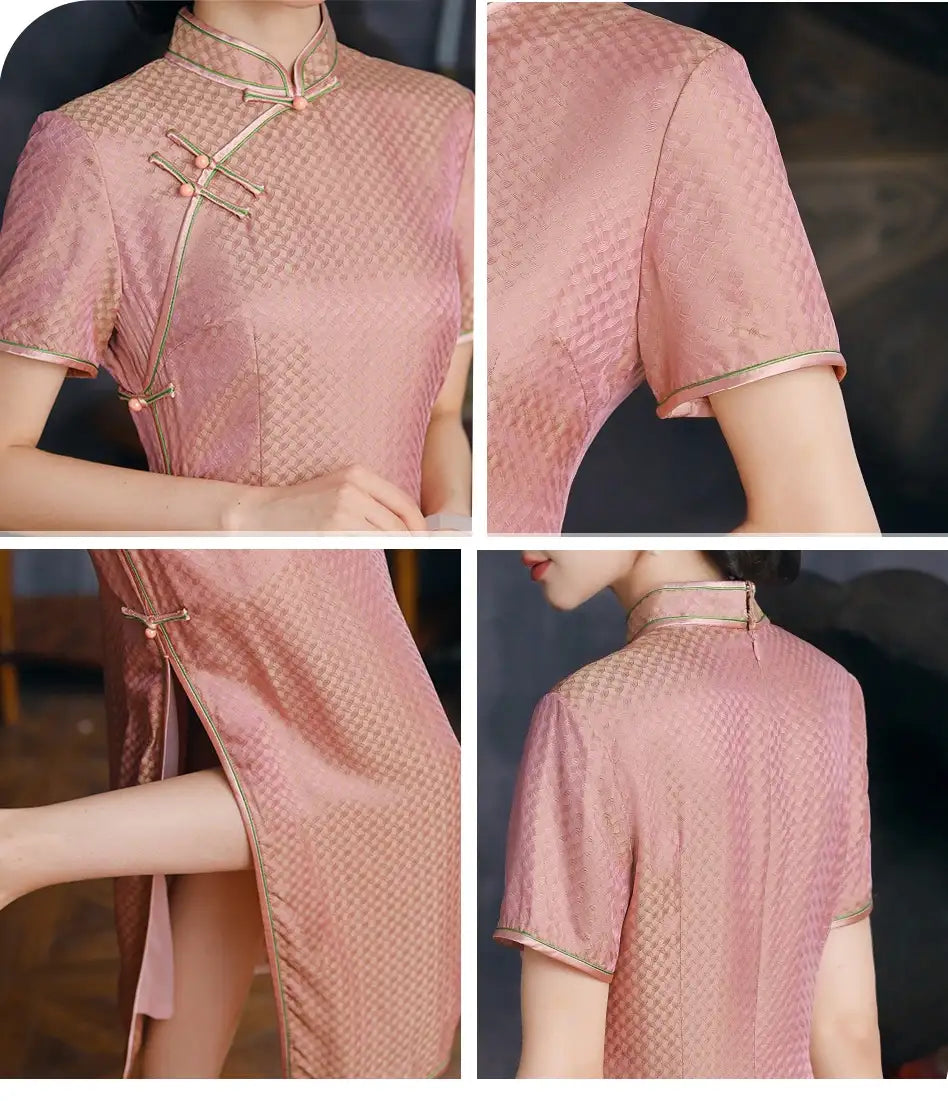 Rosa Chinesisches Kleid für Damen – Seiden-Cheongsam-Qipao