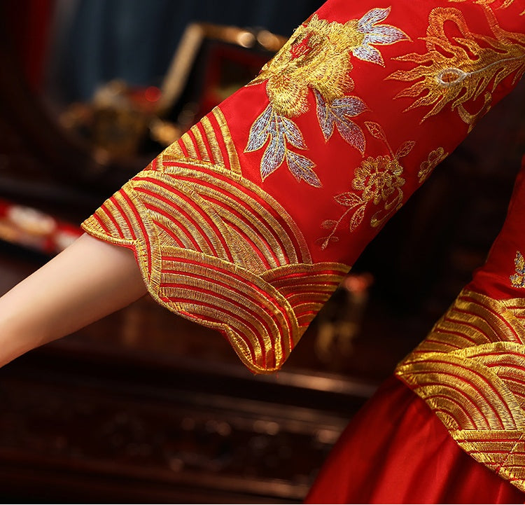 Chinese Wedding Bridal Qun Kwa Dress| Phoenix & Peony - Oriental Me