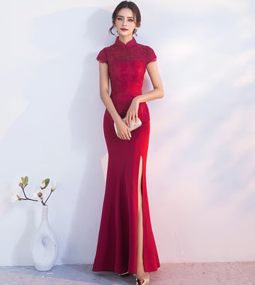 Modern Red Mermaid Bridal Qipao Dress
