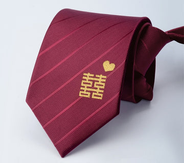 red double happiness groom wedding necktie