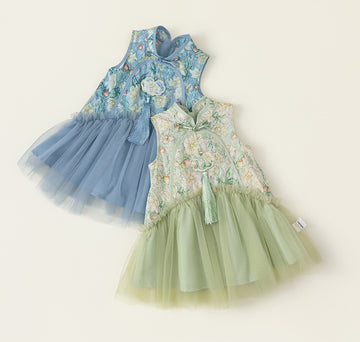 Qipao en tulle fleuri pour enfant