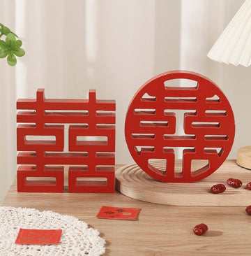 Chinese Vietnamese wedding double happiness wooden block decor