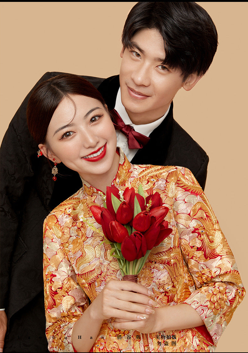 traditional chinese bridal wedding dragon phoenix qun kwa dress