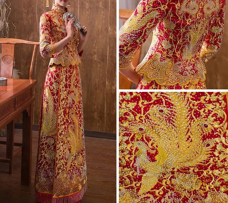 Chinese Dragon Phoenix Wedding Qun Kwa Dress| Gem