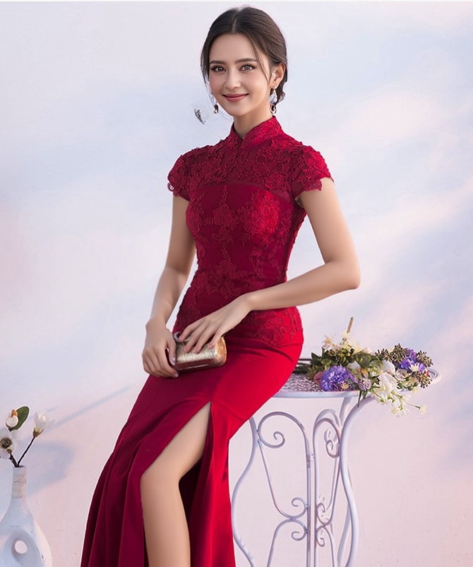 Modern Red Mermaid Bridal cheongsam dress
