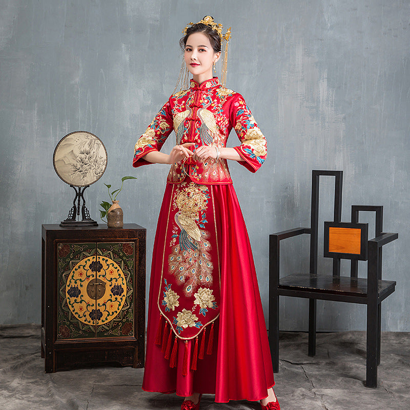 Traditional Chinese wedding phoenix qun kwa qipao dress