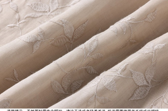 Robe Qipao ample brodée en ramie abricot clair