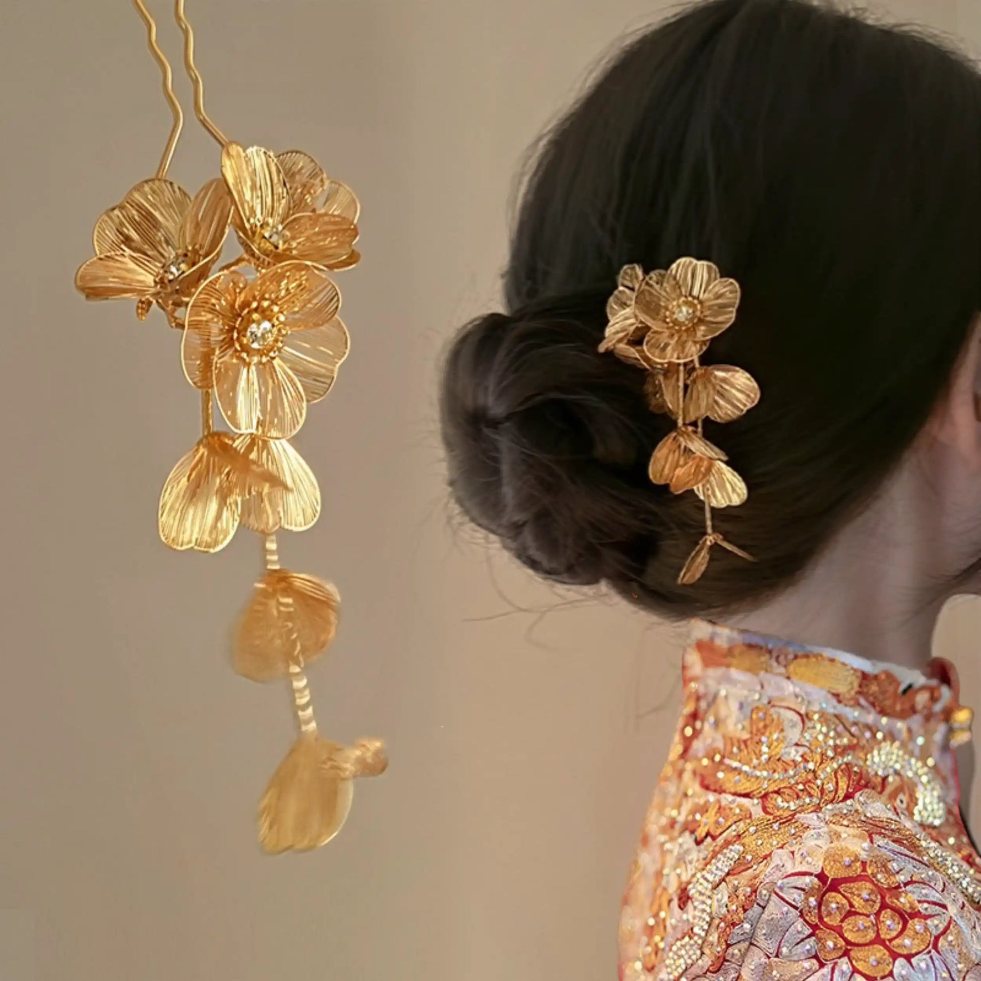 Golden Flower Petals Hair Pin for bride
