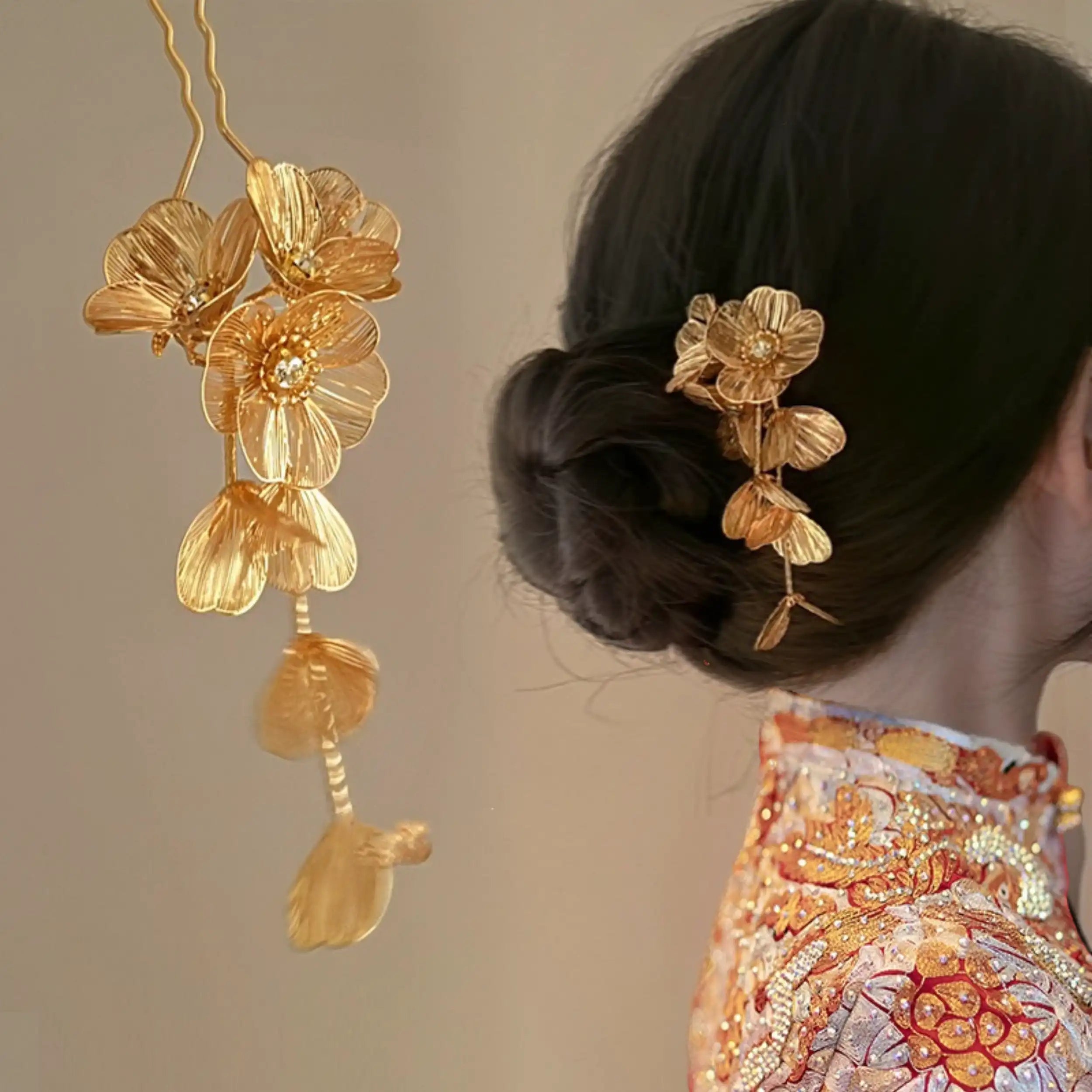Golden Flower Petals Hair Pin for bride