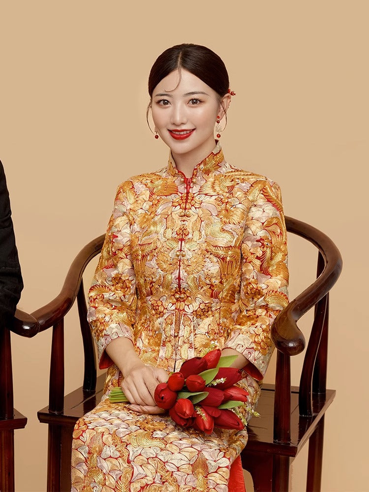 traditional chinese bridal wedding dragon phoenix qun kwa dress