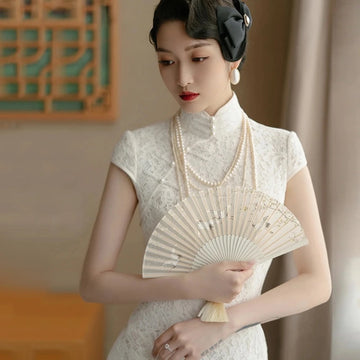 Traditional Chinese White Lace Cheongsam Qipao Dress