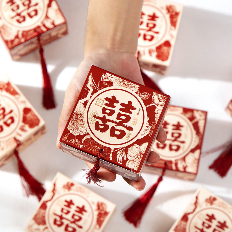 Red floral double happiness weddding favor box