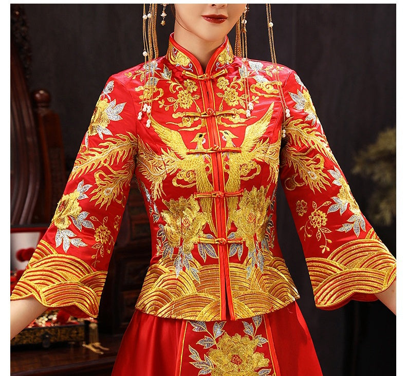 Chinese Wedding Bridal Qun Kwa Dress| Phoenix & Peony - Oriental Me