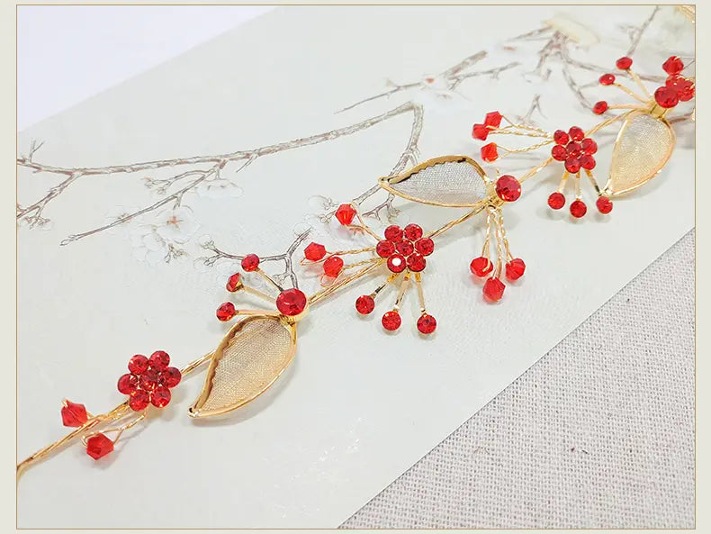 Red & Golden Oriental  bridal Hairpiece for chinese wedding tea ceremony
