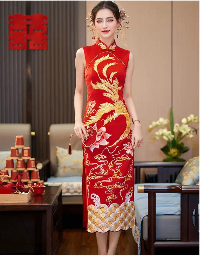 Two-piece  Phoenix Wedding cheongsam Dress with jacket