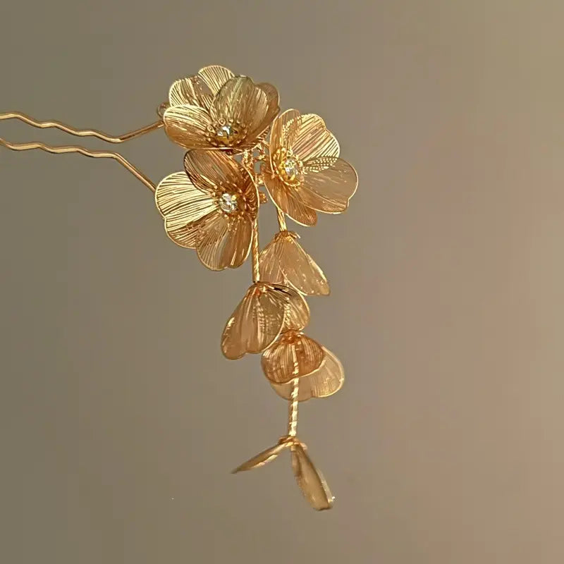 Golden Flower Petals Hair Pin for bride