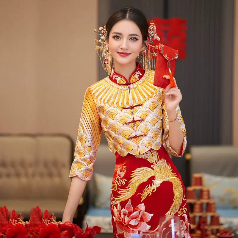 Two-piece  Phoenix Wedding Qipao Dress with jacket