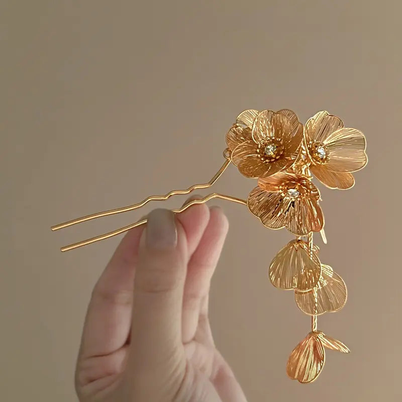 Golden Flower Petals Hair Pin for bride