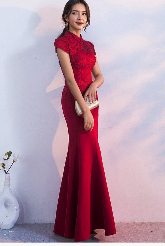 Modern Red Mermaid Bridal cheongsam dress