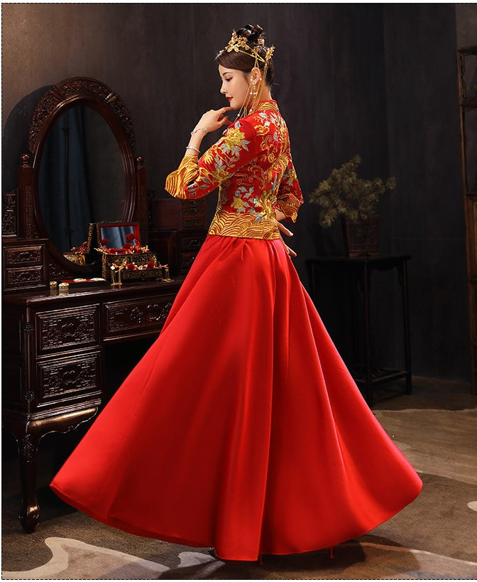 Chinese Wedding Bridal Qun Kwa Dress| Phoenix & Peony - Oriental Me