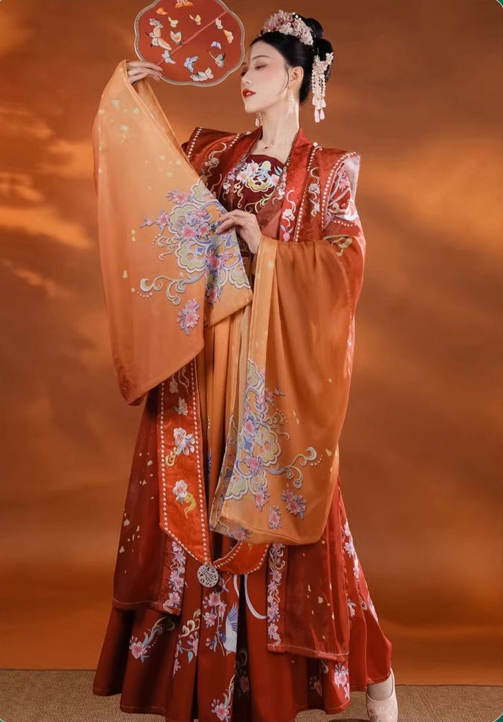 model in Red bridal wedding song hanfu side