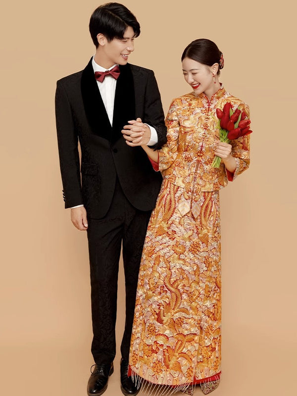 traditional chinese bridal wedding dragon phoenix qun kwa dress