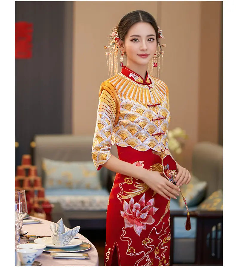 Two-piece  Phoenix Wedding Qipao Dress with jacket