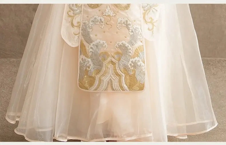 Chinese Bridal Ivory White & Gold-Toned Qun Kwa Dress