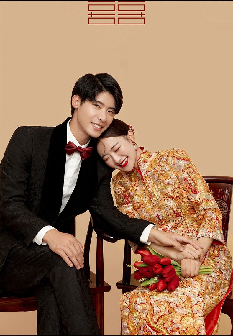 traditional chinese bridal wedding dragon phoenix qun kwa dress