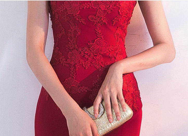 Chinese Red Lace Bridal Cheongsam  Qipao Dress - Oriental Me