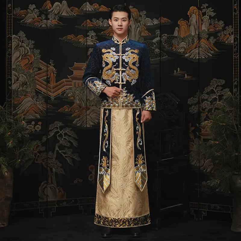 Blue Dragon Groom Wedding Tang Suit – Ma Gua Style