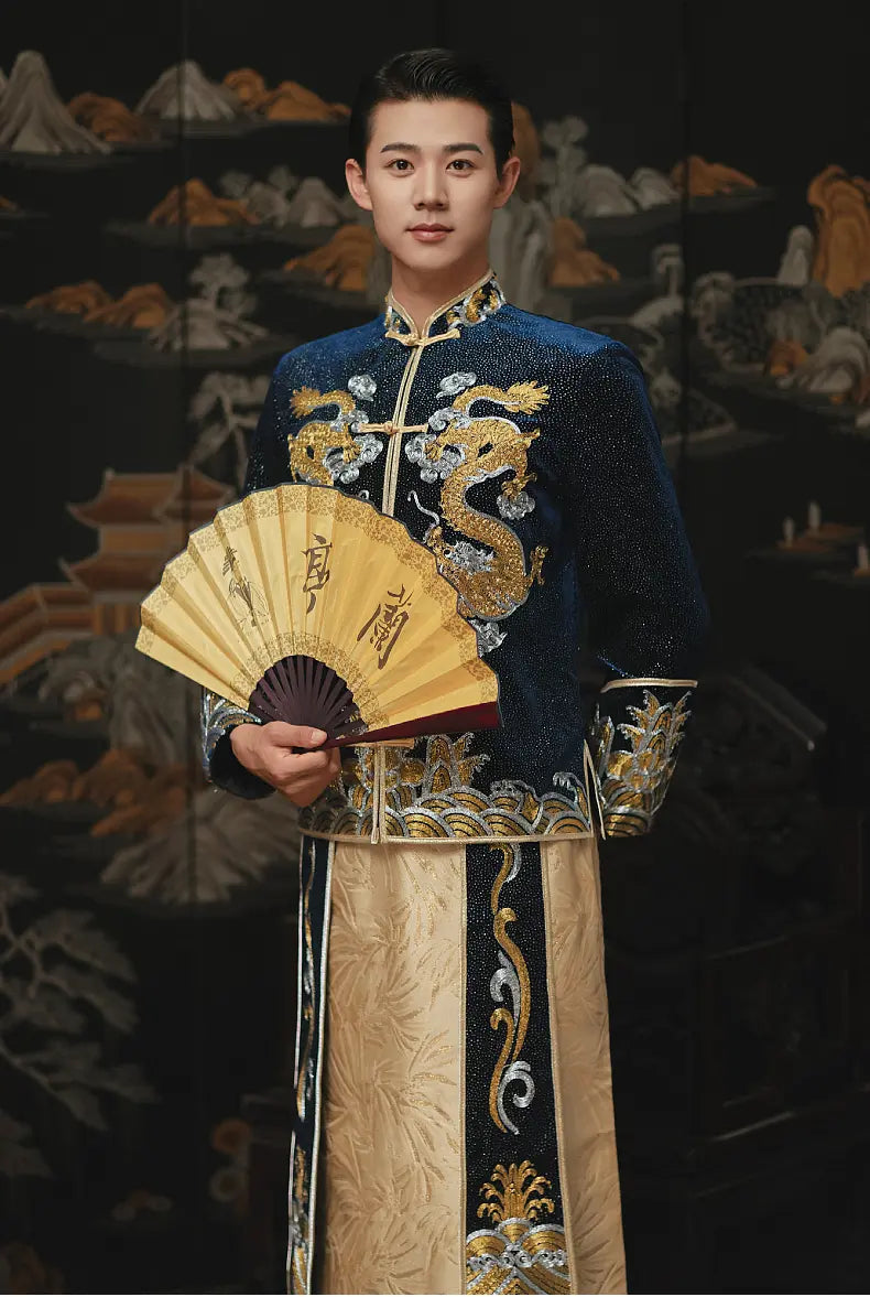 Blue Dragon Groom Wedding Tang Suit – Ma Gua Style