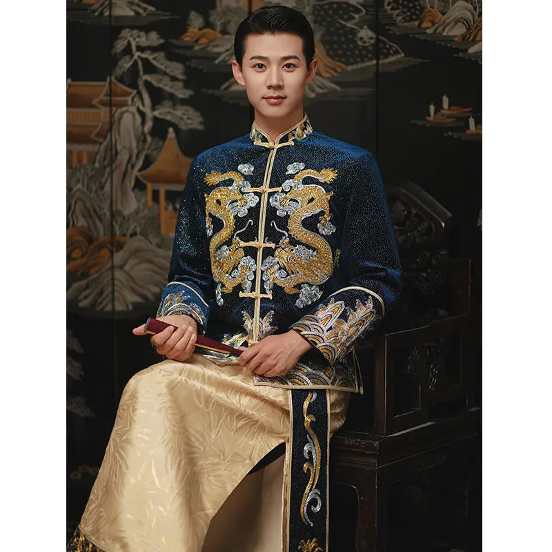 Blue Dragon Groom Wedding Tang Suit – Ma Gua Style