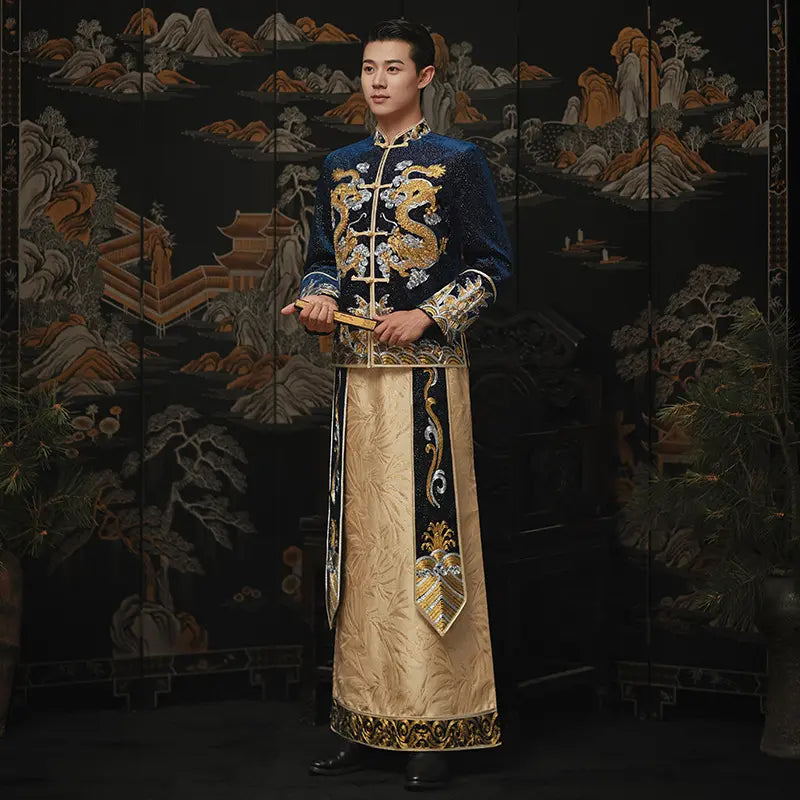 Blue Dragon Groom Wedding Tang Suit – Ma Gua Style