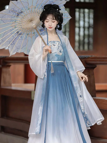 Blue and White Traditional chinese Song Dynasty Hanfu Dress