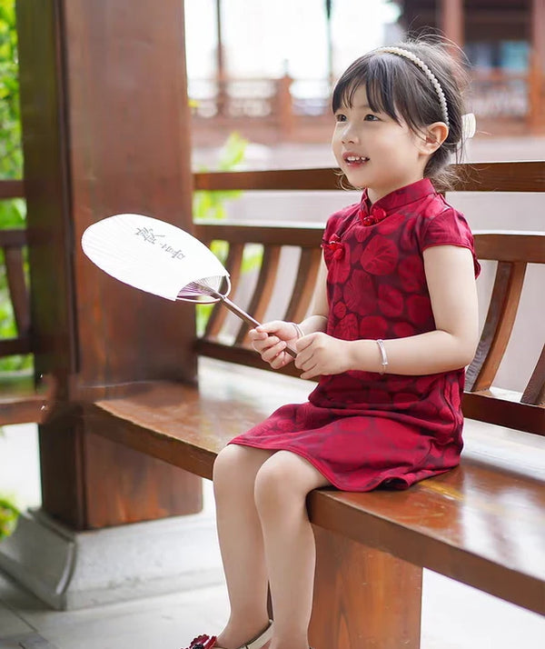 Girls' Red Short Sleeves Qipao dress
