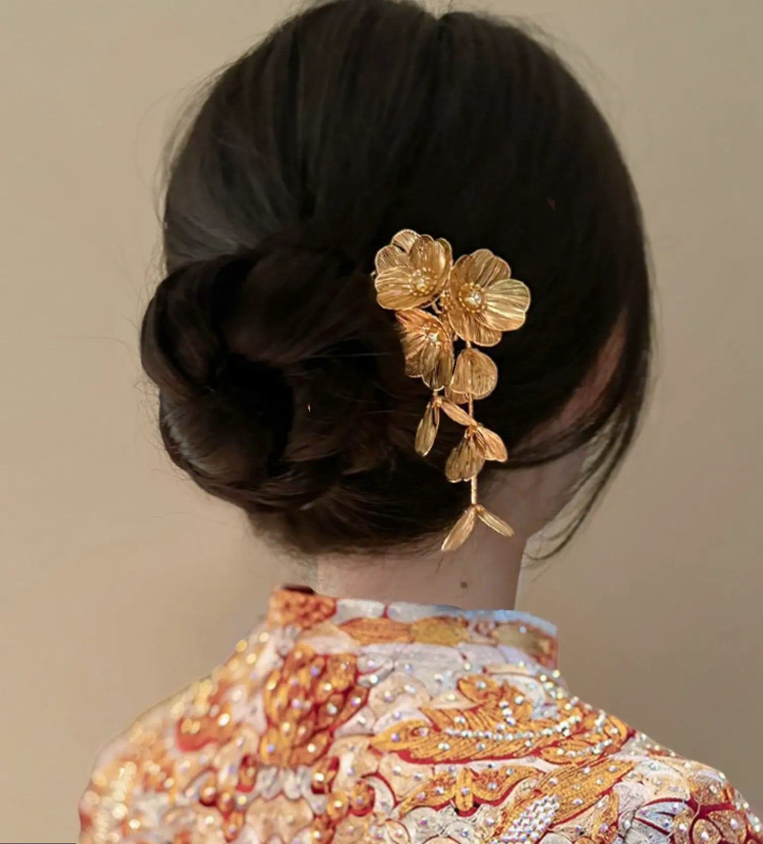 oriental Golden Flower Petals Hair Pin for bride