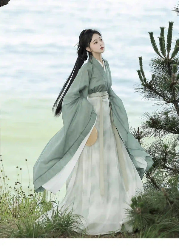Green  Wei Jin-style Flowing Chinese Hanfu Dress