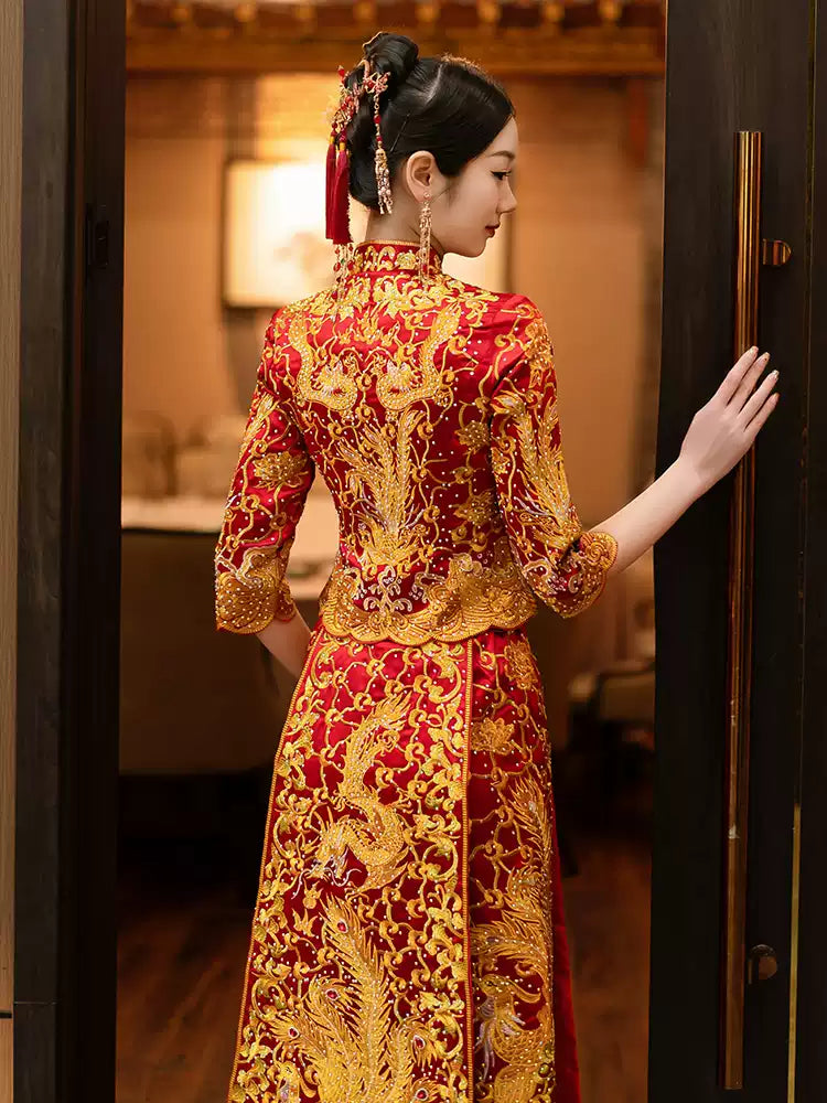 Chinese Dragon Phoenix Wedding Qun Kwa Dress| Gem