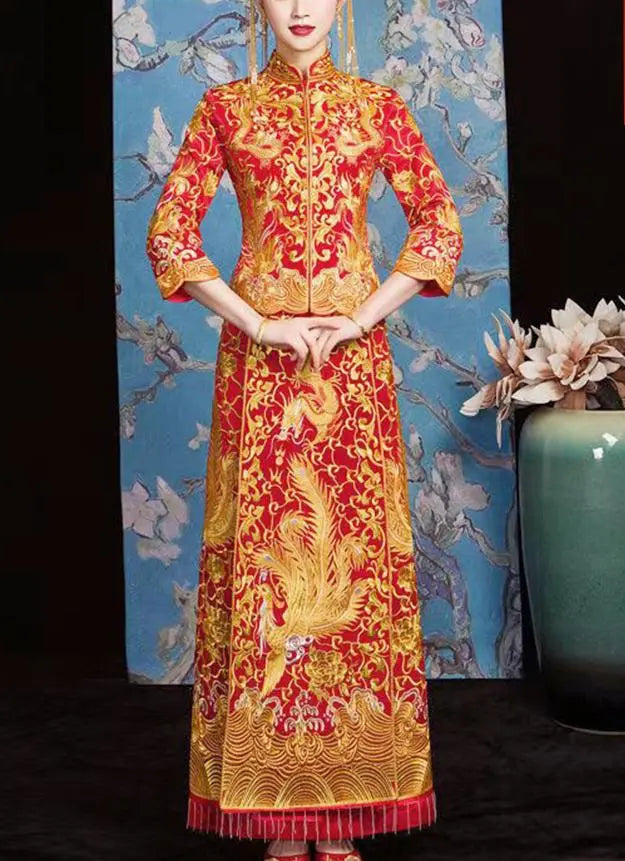 Chinese Dragon Phoenix Wedding Qun Kwa Dress| Gem