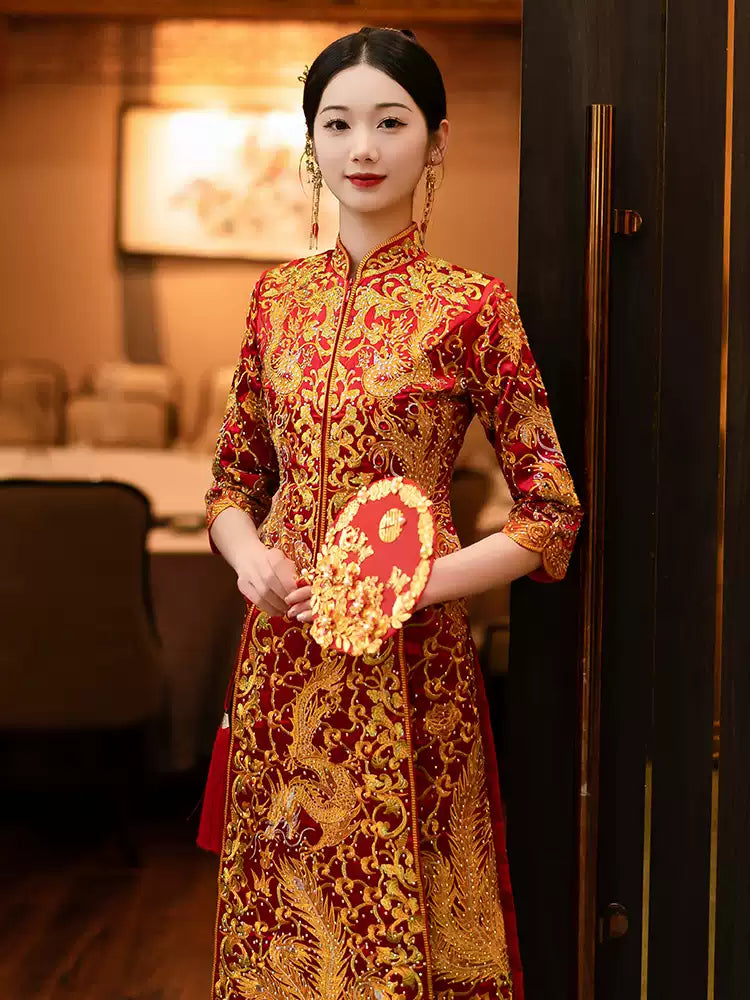 Chinese Dragon Phoenix Wedding Qun Kwa Dress| Gem