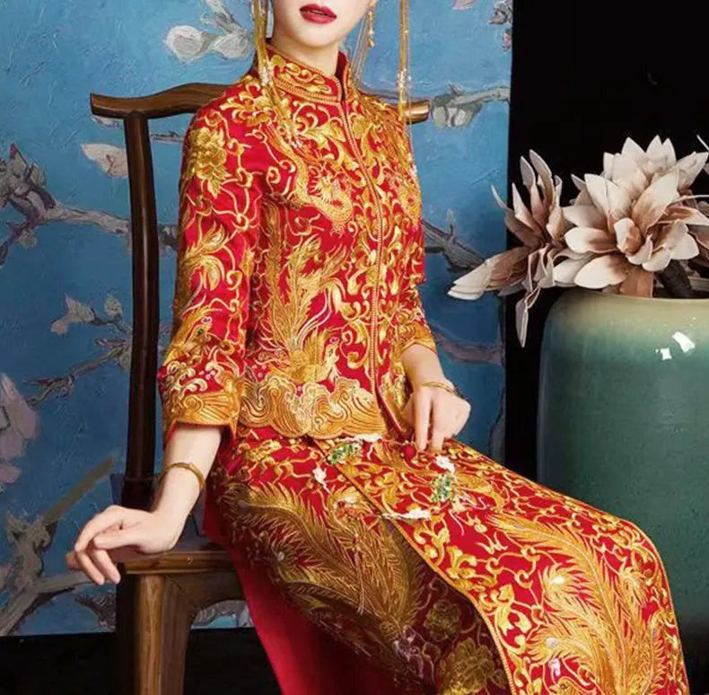 Chinese Dragon Phoenix Wedding Qun Kwa Dress| Gem