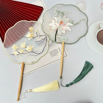 Oriental Floral Silk Round Hand Fans