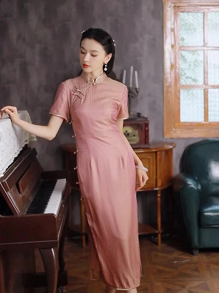 Women's Pink Chinese Dress – Silk Cheongsam Qipao