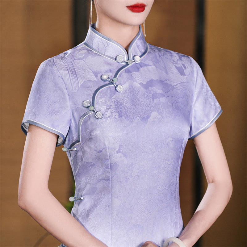 Lila Qipao-Kleid aus Maulbeerseide