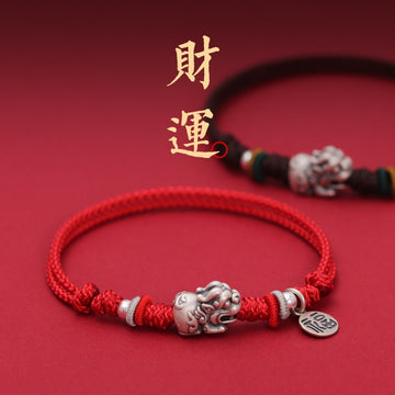 Silver Pixiu Fengshui Luck Wealth Braided Bracelet