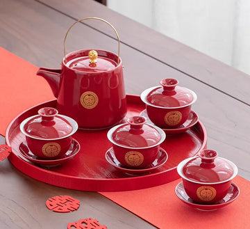 Traditional Chinese Wedding Tea Gaiwan Set for tea ceremony