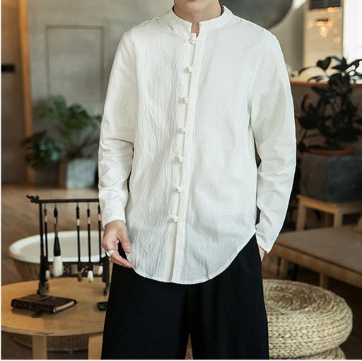 Traditional Chinese White Tang Shirt for frog buttona