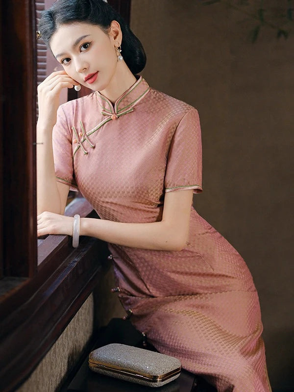 Women's Pink Chinese Dress – Silk Cheongsam Qipao