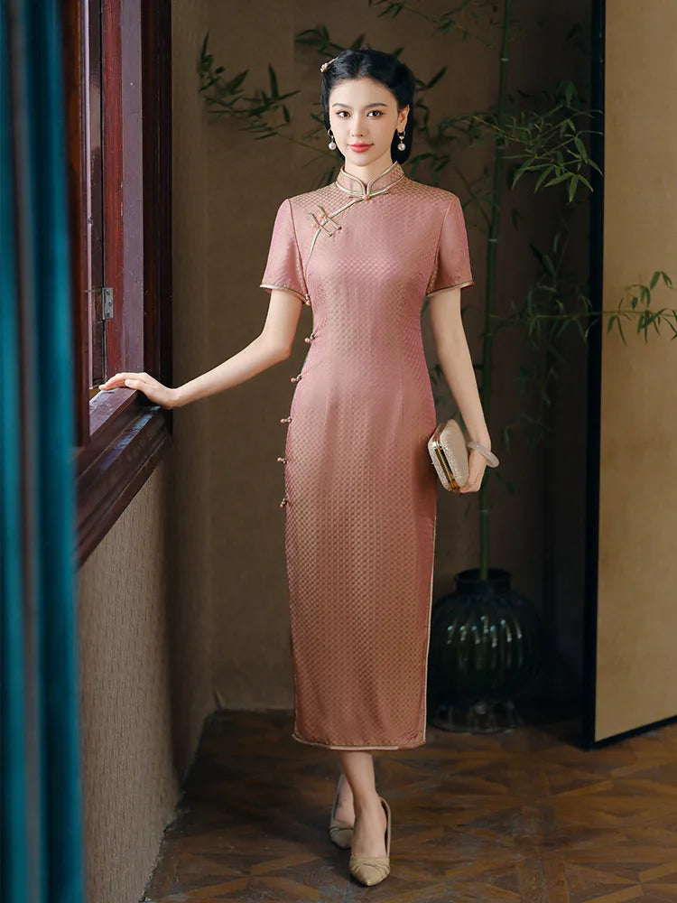 Women's Pink Chinese Dress – Silk Cheongsam Qipao